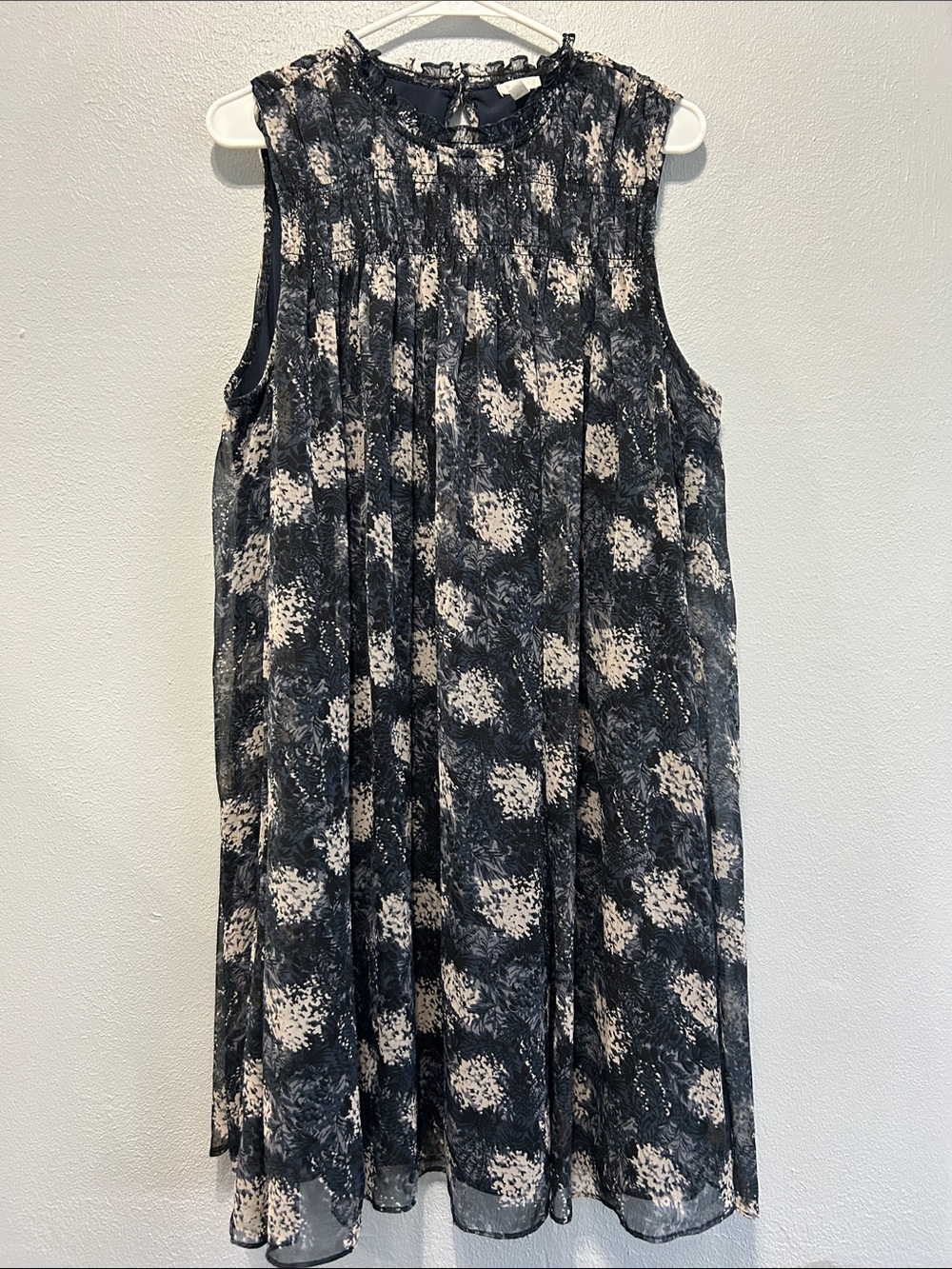 Joie Navy and Cream Smocked Neck Floral Sundress